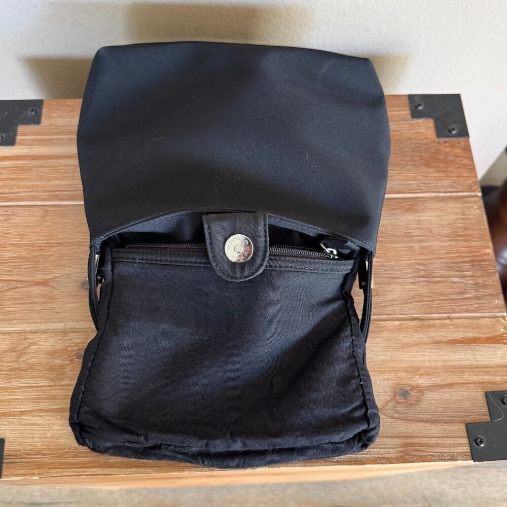 Vintage Nine West Black Fabric Double Top Handle Silver Logo Hardware Small Bag - Picture 10 of 17